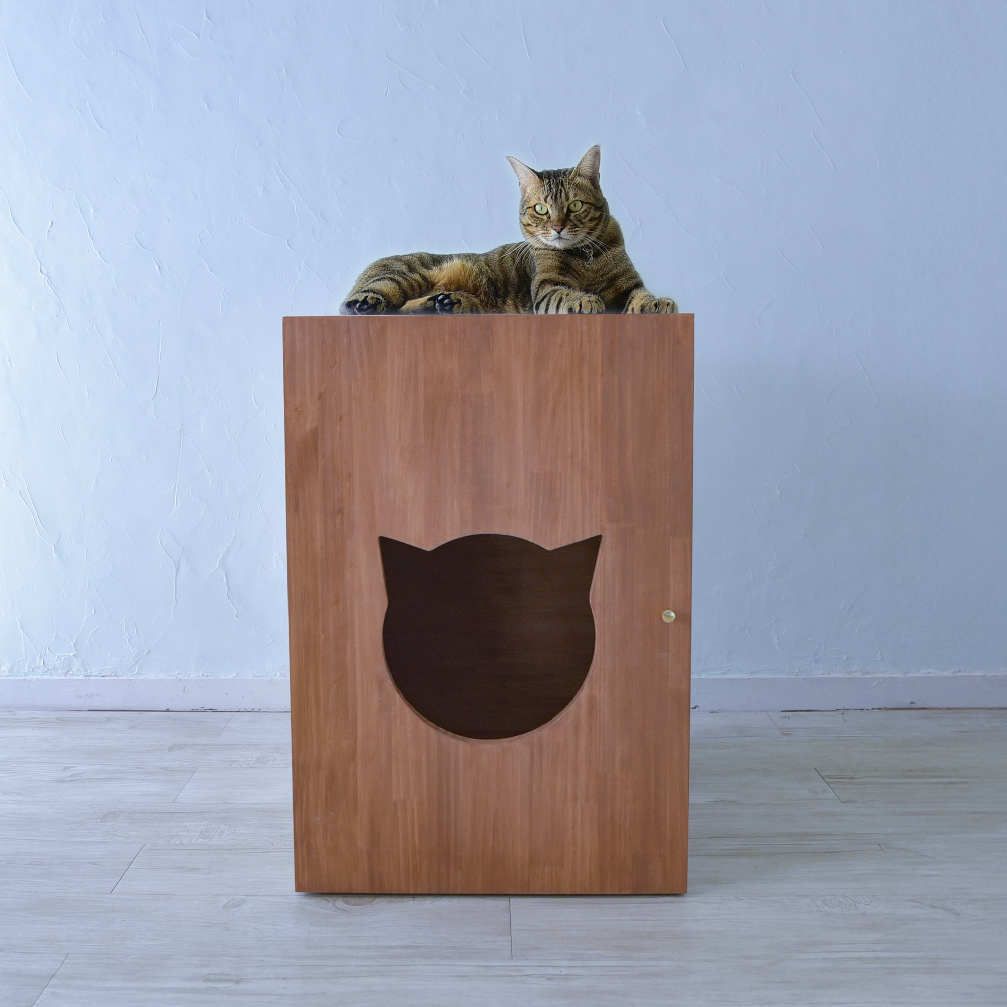 ハンドメイド wood二階建キャットハウス 猫の家 - 猫用品